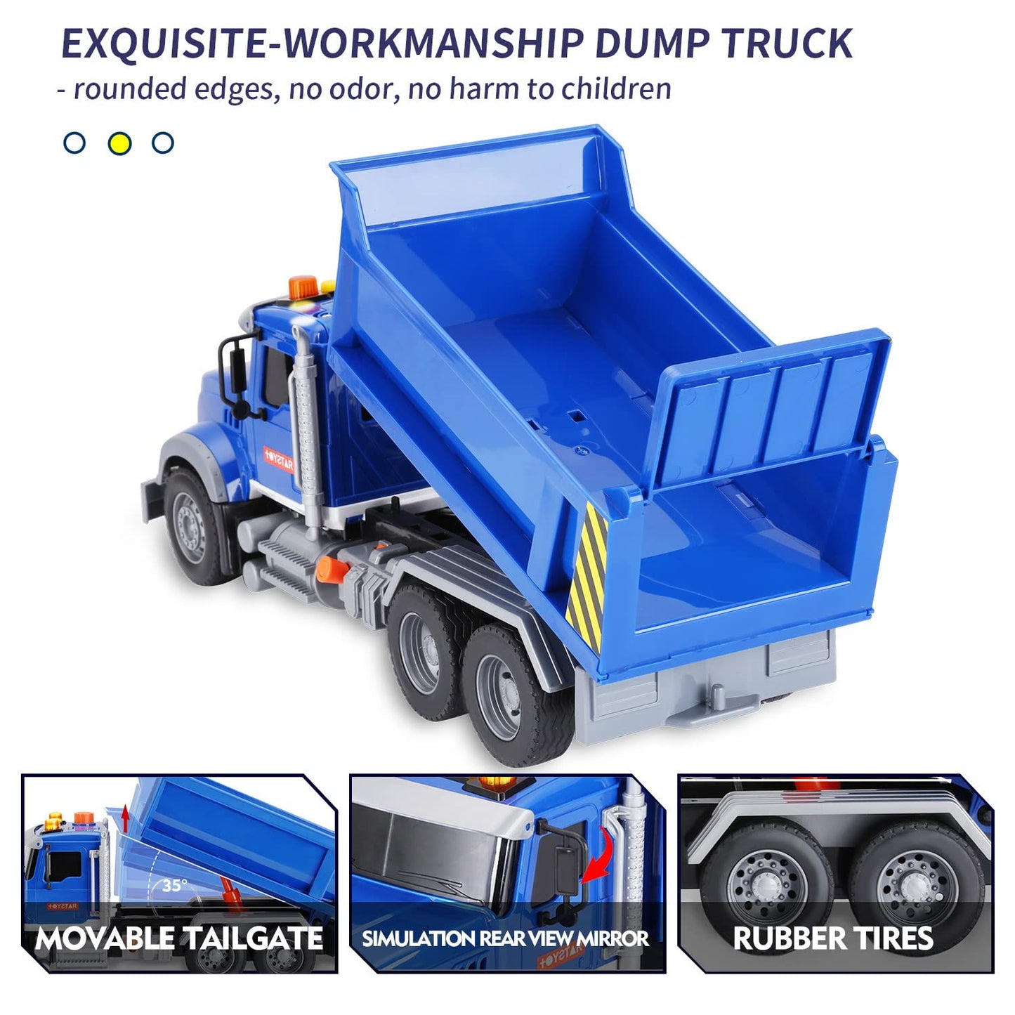 haomsj Big Dump Truck Toy Light Up & Moveable Lifting Back Garbage Truck Push and Go Car Plastic Beach Construction Toy Vehicles