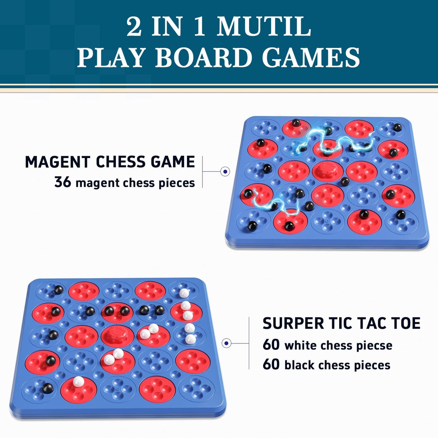 Magnetic Game Chess, Magnet Game, Magnetic Board Game For Kids Adults Family Game Night, 2 In 1 Multiplayer Magnetic Game With 3