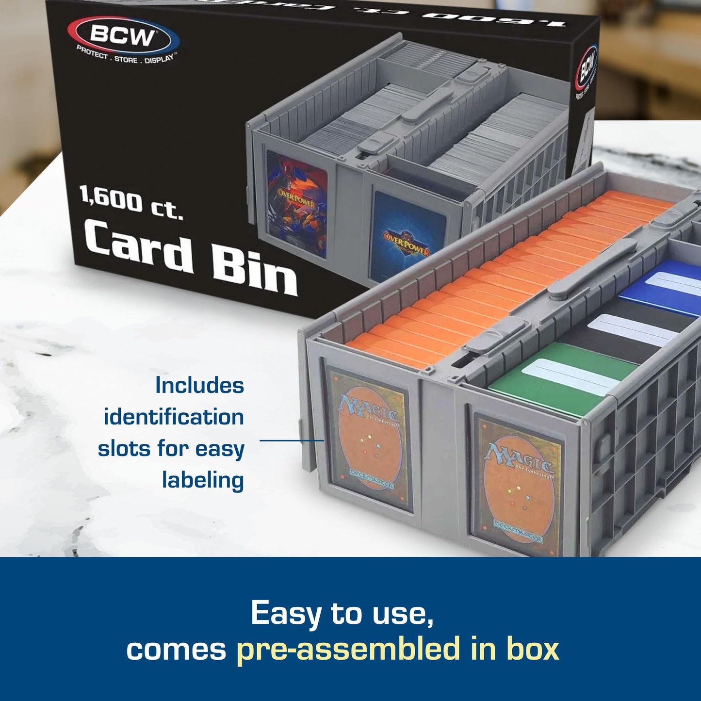 Bcw Collectible Card Bin - Holds Up To 1600 Cards - 2 Pack Gray | Large Card Storage Box For Loose Trading Cards | Pokemon, Mtg,