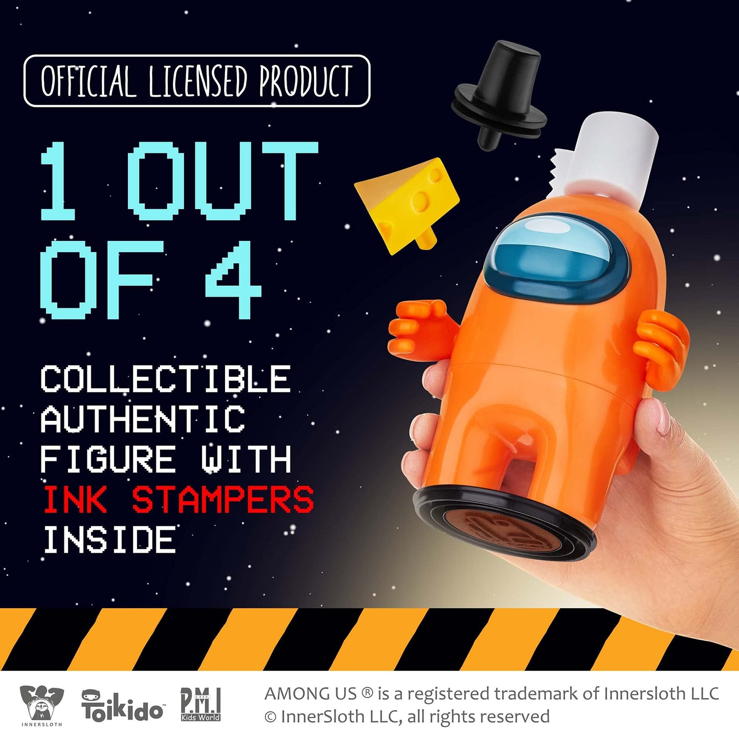 P.M.I. Among Us Crewmate Figure With Stamper | 4.5-Inch-Tall Among Us Toy + 3 Hidden Accessories| Among Us Party Favors And Play