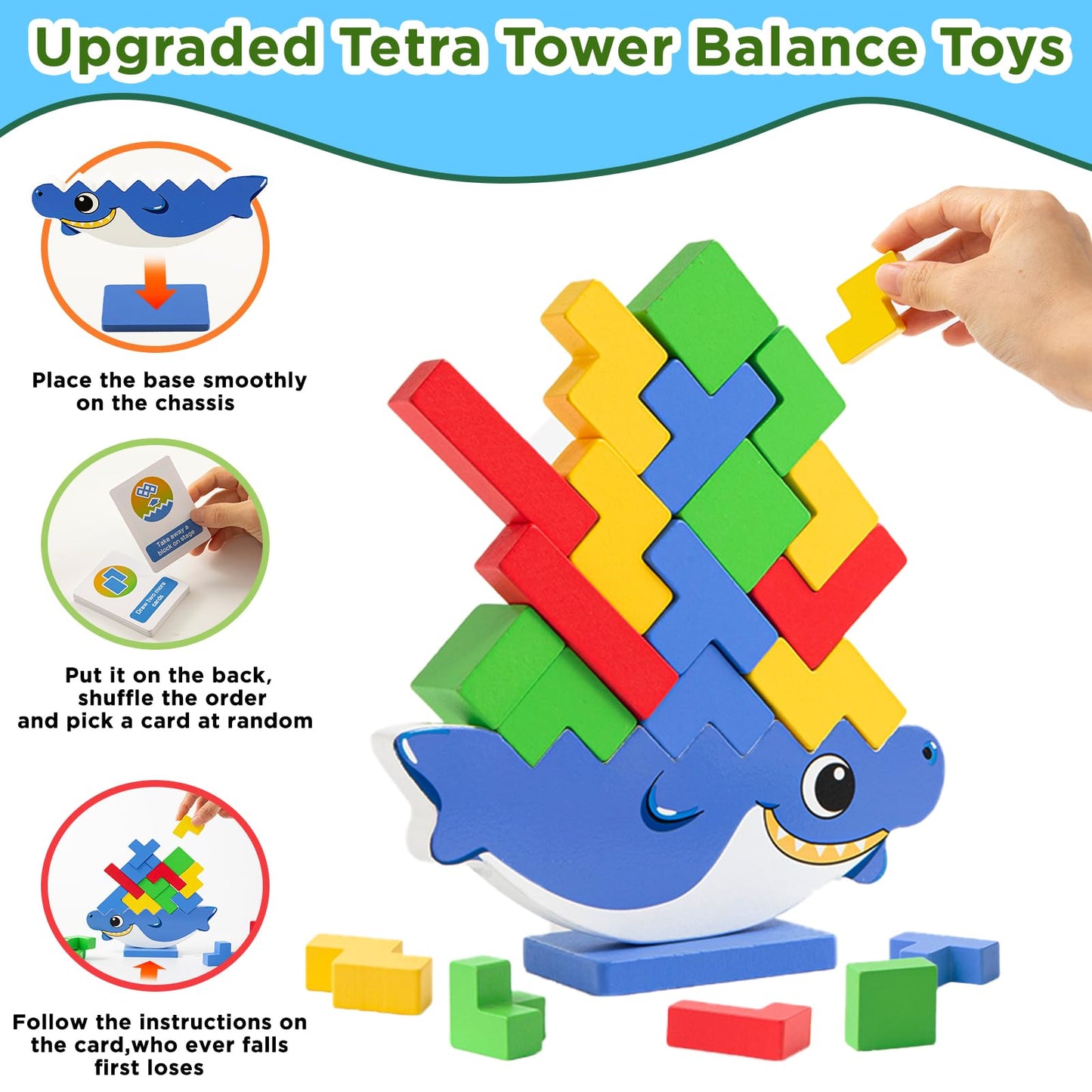 Wooden Tetra Tower Game,32 Pcs Wooden Stacking Toys, Balance Tower Game,Building Blocks Toy For 1 Players+ Family Games, Parties, Travel