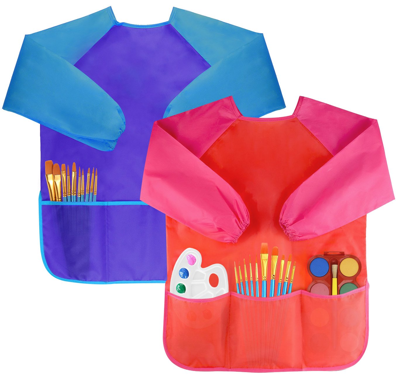 Bassion 4 Pack Kids Art Smocks Toddler Smock Waterproof Artist Painting Aprons Long Sleeve With 3 Pockets For Age 2-6 Years Gift