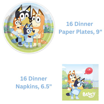 Unique Bluey Birthday Party Supplies Set for 16 Guests - Bluey Plates and Napkins, Forks, Sticker - Bluey Birthday Decorations,