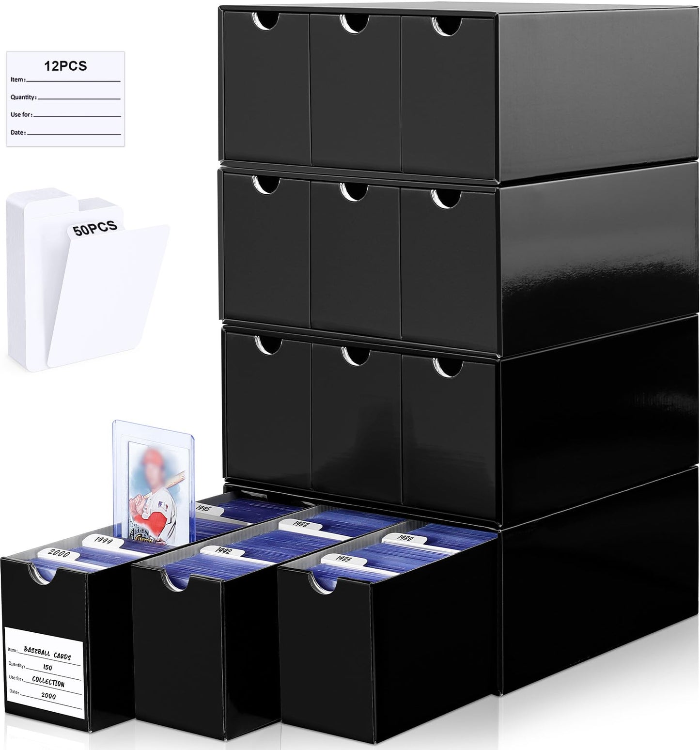 Leyzan Card Storage Box For Toploader, 12 600 Count Cardboard Trading Card Organizer Box With Dividers For Sports Tcg Mtg, Blac