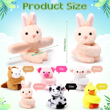 Gemscream 6 Pack Plush Animal Slap Bracelets, 8 Inch Cute Wrist Toys for Kids, Bulk Party Favors, Farm Animal Design