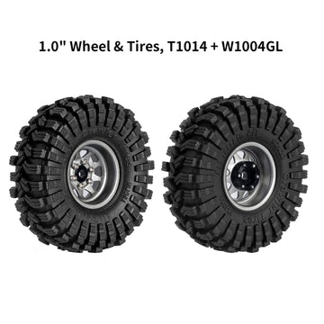 INJORA 1.0 Beadlock Wheel Tires Set -3.78mm Offset Wheel Rims for 1/18 1/24 RC Crawler Car Axial AX24 SCX24 FMS FCX24 TRX4M,Grey