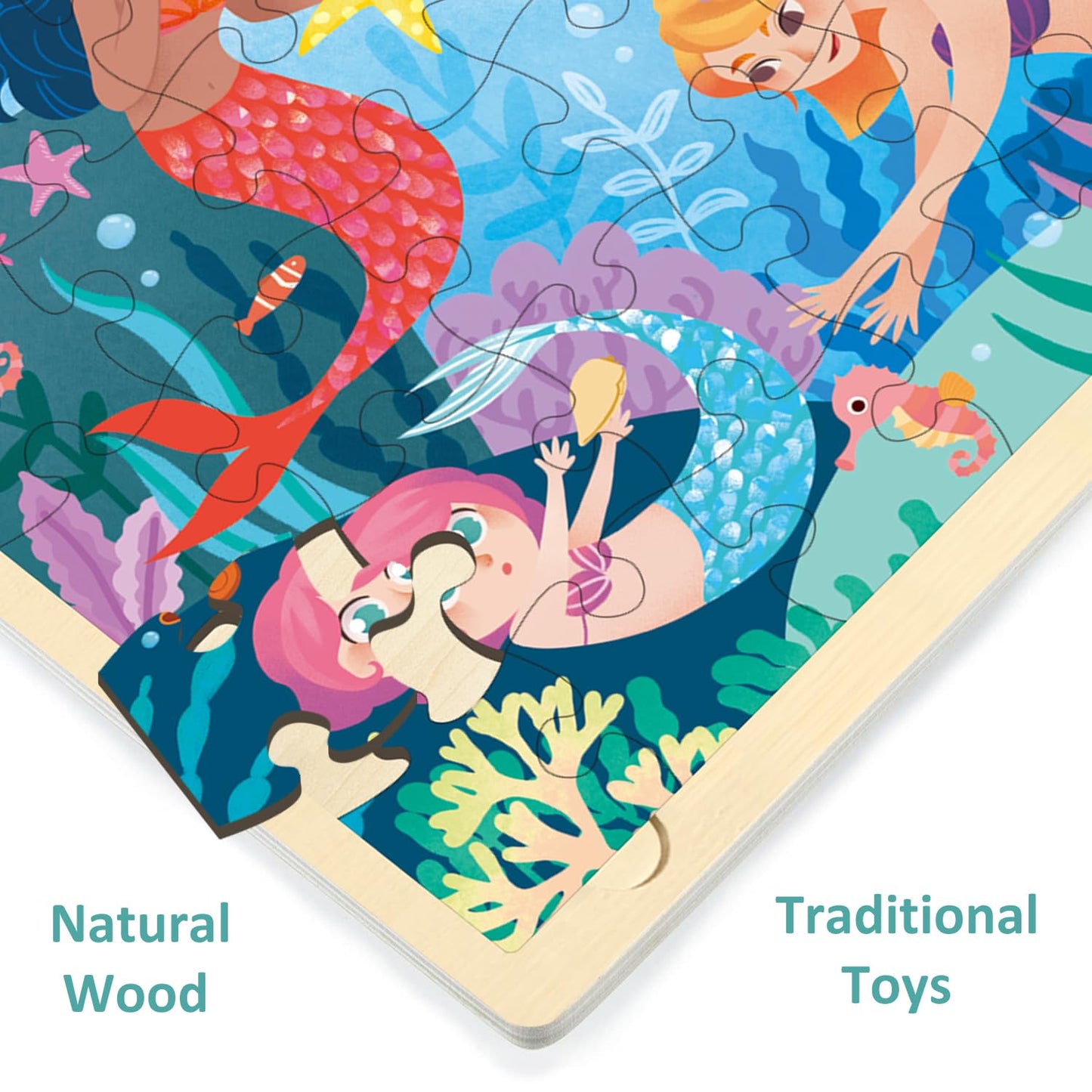 Moinkidz 48 Piece Puzzles For Kids Ages 3-5, Fun Mermaid Wooden Jigsaw Puzzles For 3 Year Old, Preschool Toddler Puzzle Ages 4-8