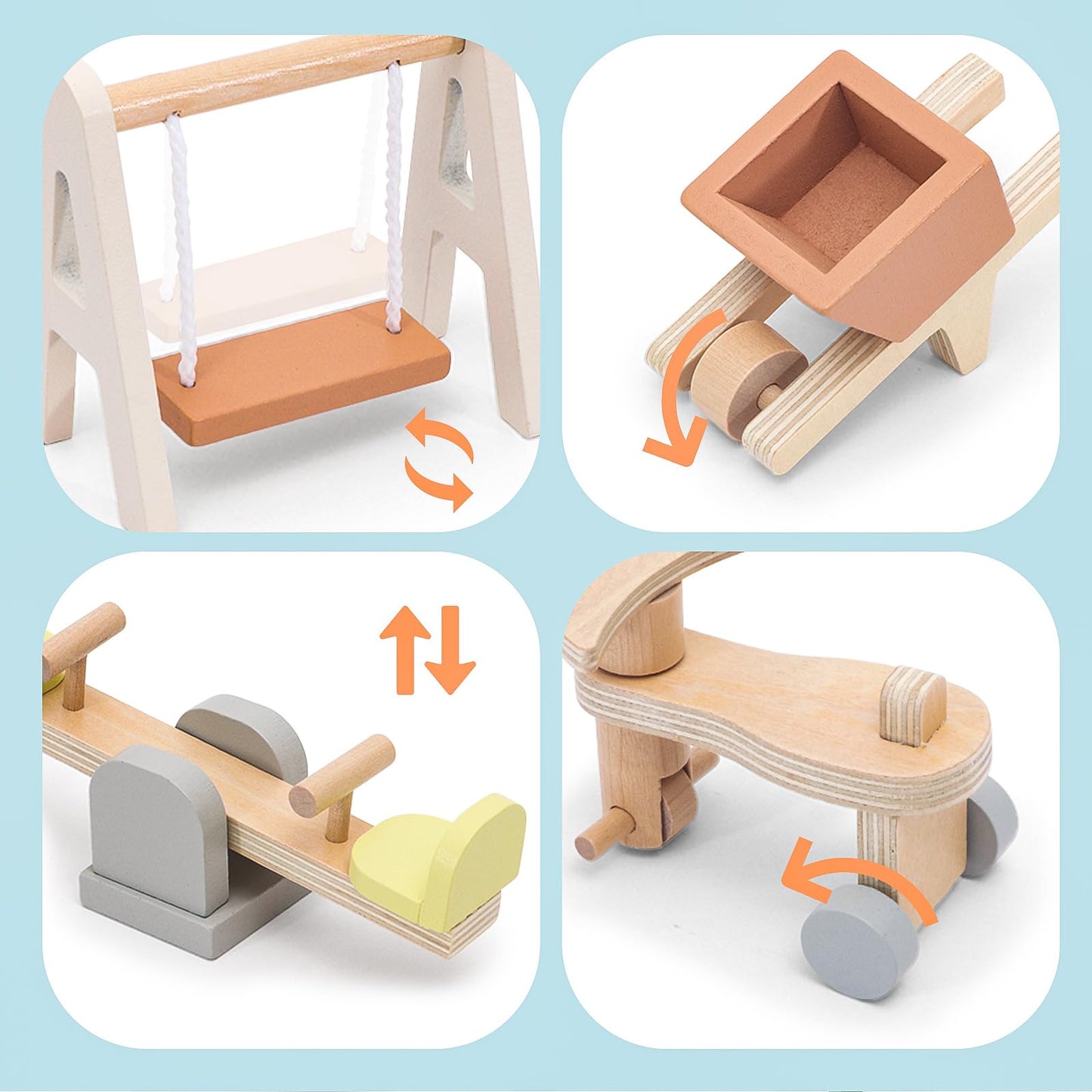 HAPGFS Wooden Doll House Furniture and Accessories Outdoor Play Set for Kids- Includes Slide Swing BBQ Grill Pool & Garden - Perfect Doll House Decor Gift for Children 3-6 Years Birthday Christmas