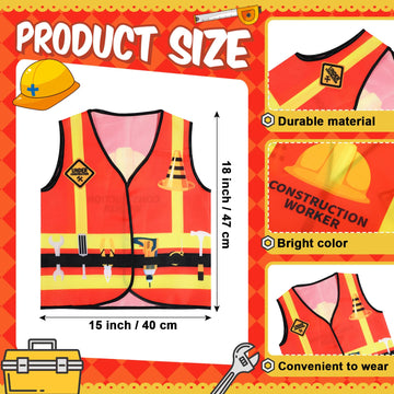 Panitay 12 Pcs Kids Community Helper Dress Up Vest Career Cosplay Cloth Toddlers Occupation Role Play Costume Supplies (Construc
