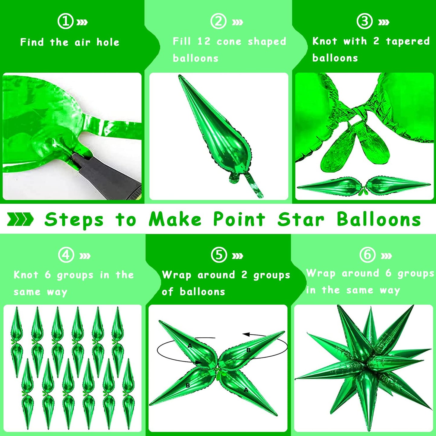 Funtoob Green Star Balloons Metallic Star Foil Balloons Birthday Balloons Green Star Cone Balloons Starburst Balloon Spike Ballo