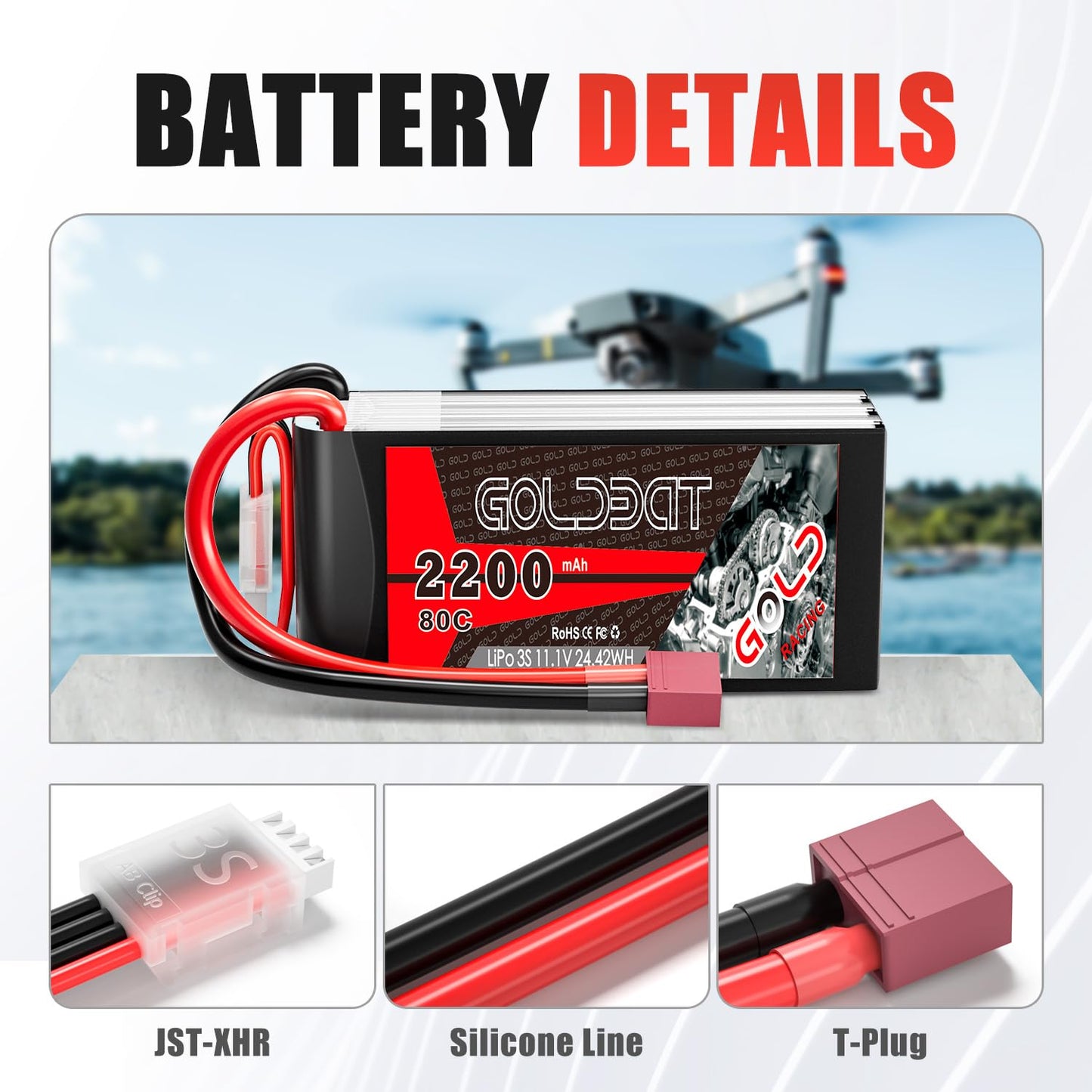 Goldbat Lipo Battery 3S 2200Mah 11.1V 80C Shorty Pack Battery With T Plug For Rc Car Truck Vehicles Rc Drone Quadcopter Helicopt