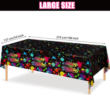 Neon Glow in The Dark Birthday Party Tablecloth Paint Splatter Graffiti Happy Birthday Table Covers Plastic Black Light Table Cl