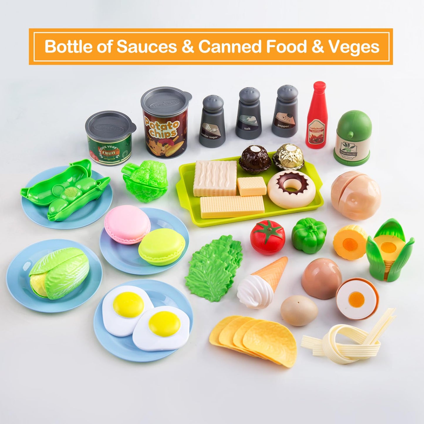 JokerKing 150Pcs Kitchen Playset, Toddlers Pretend Cooking Cookware Accessories, Food, Picnic Blanket, Fruits, Veges, 2Pack Shop