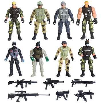 8-Pack Military Toy Soldiers Action Figures Playset US Army Men and SWAT Team with Military Accessories for Kids Boys Girls