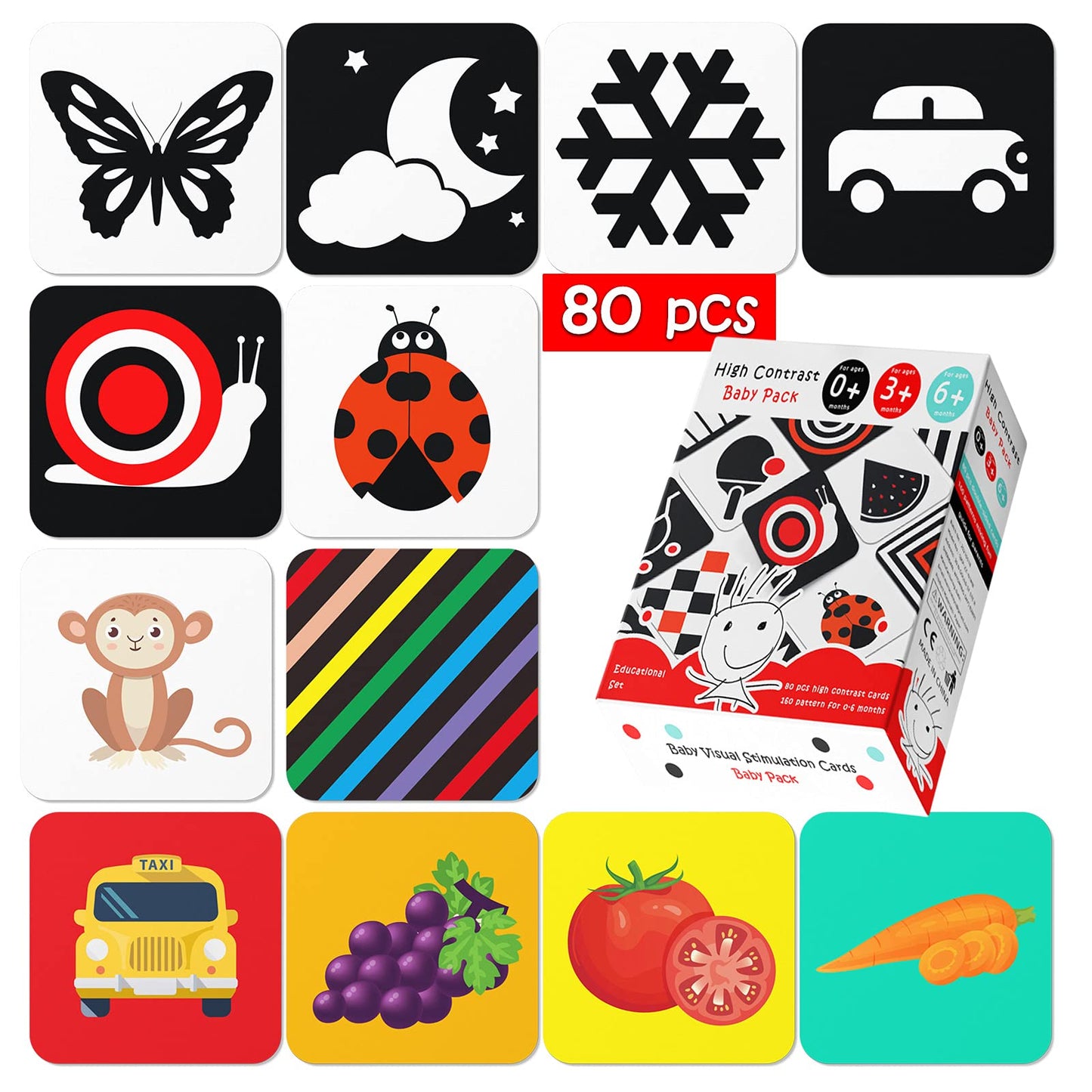 TOUHKAN Baby Flash Cards 6 to 12 Months, High Contrast Baby Toys for Newborn, Black and White Cards for Newborns, Sensory Toys f