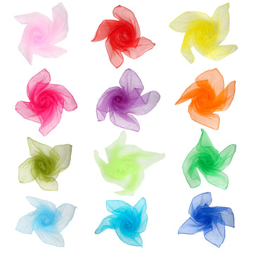 Colovis Square Dance Scarves, 48 Pcs Juggling Scarf Props Magic Trick Silk Scarves Music Movement Scarf 12 Colors 24 By 24 Inches