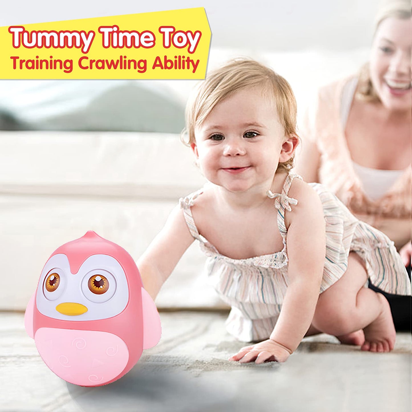 UNIH Roly Poly Baby Toys 6 to 12 Months Developmental, Tummy Time Wobbler Toy for Baby, Penguin Tumbler Wobbler Toys for Infant