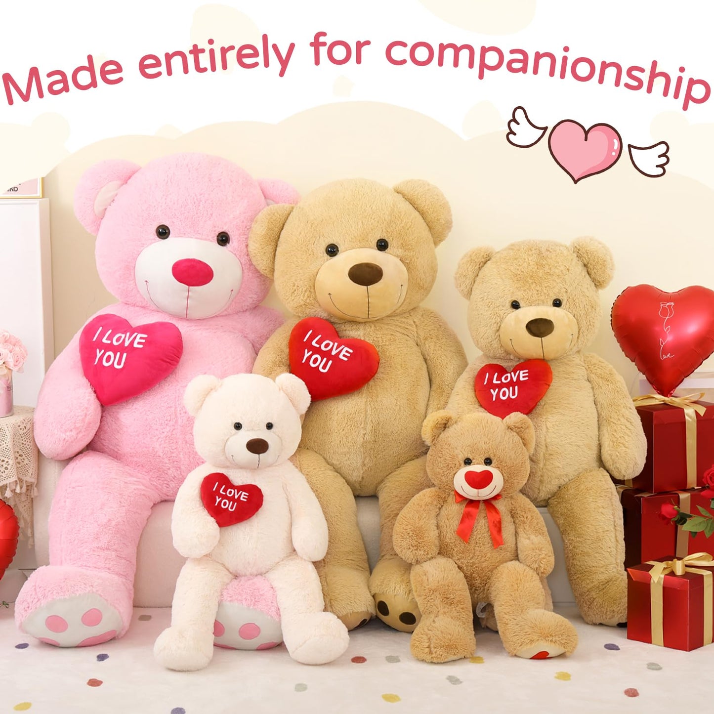 Maogolan Big Teddy Bear 6 Feet For Girlfriend - I Love You Red Heart Giant Teddy Bear Stuffed Animal - Huge Valentines Teddy Bear For Boyfriend,Wife,Lover - Valentine'S, Anniversary, Birthday
