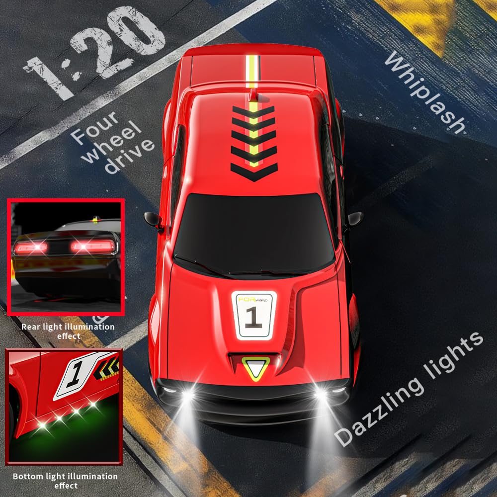 Remote Control Car for Boys Girls Kids, 1:20 4WD RC Drift Car with LED Lights, 20KPH Hight Speed Proportional Throttle Racing Ca