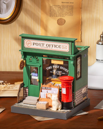 Rolife Diy Mini Building House Miniature Kit-Century Post Office, Miniature Lifestyle Mini Bookshelf Decoration, Diy Hobbies/Gif
