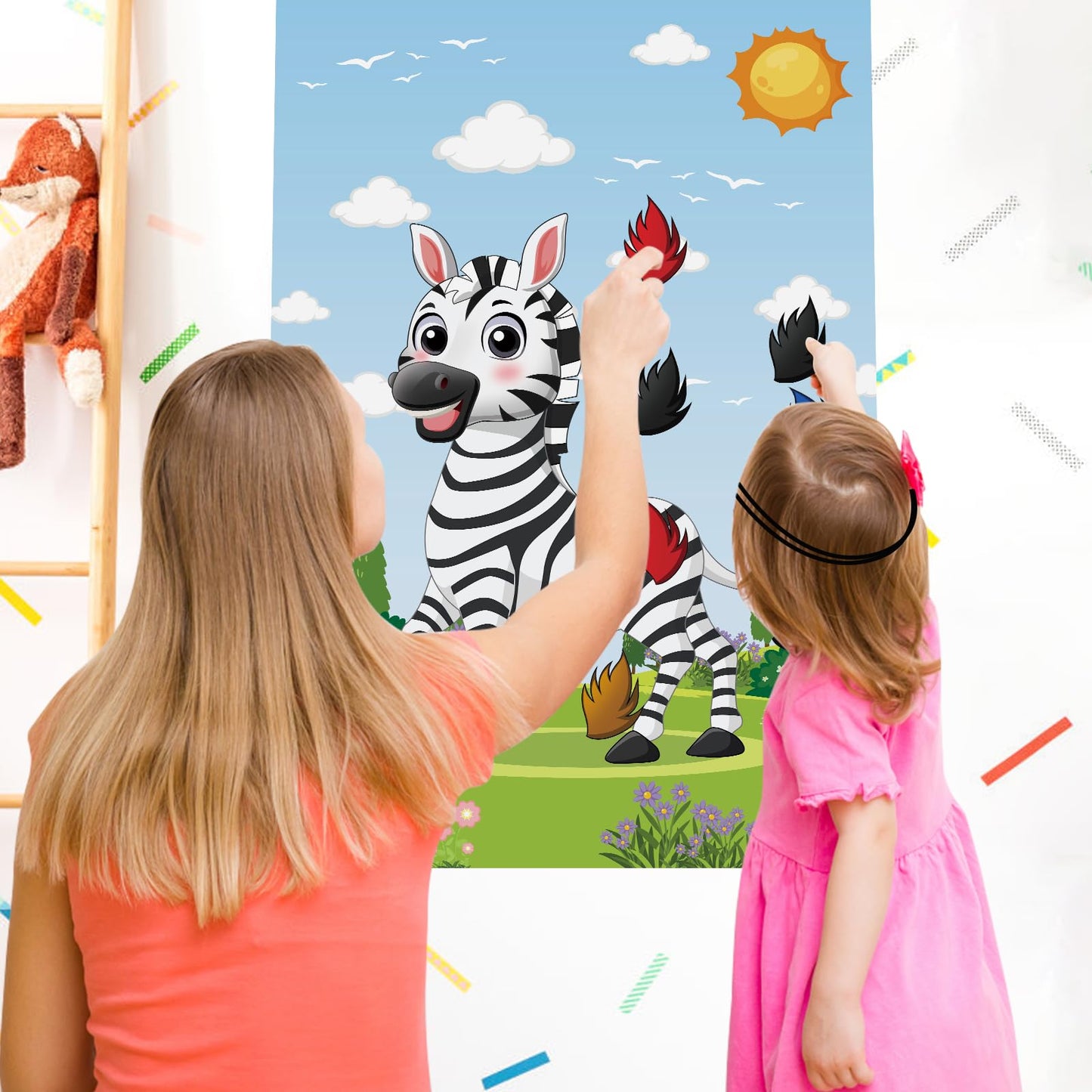 Hxezoc Pin The Tail On The Zebra With 56 Pcs Tails Stickers, Large Zebra Party Games Poster For Kids Animal Birthday Party School Classroom Carnival Party Supplies