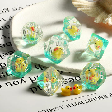 Duck DND Resin Dice, DNDND 7PCS Dungeons and Dragon Dice Set with Velvet Bag for D&D Role Playing Games and Tabletop Games(Duck