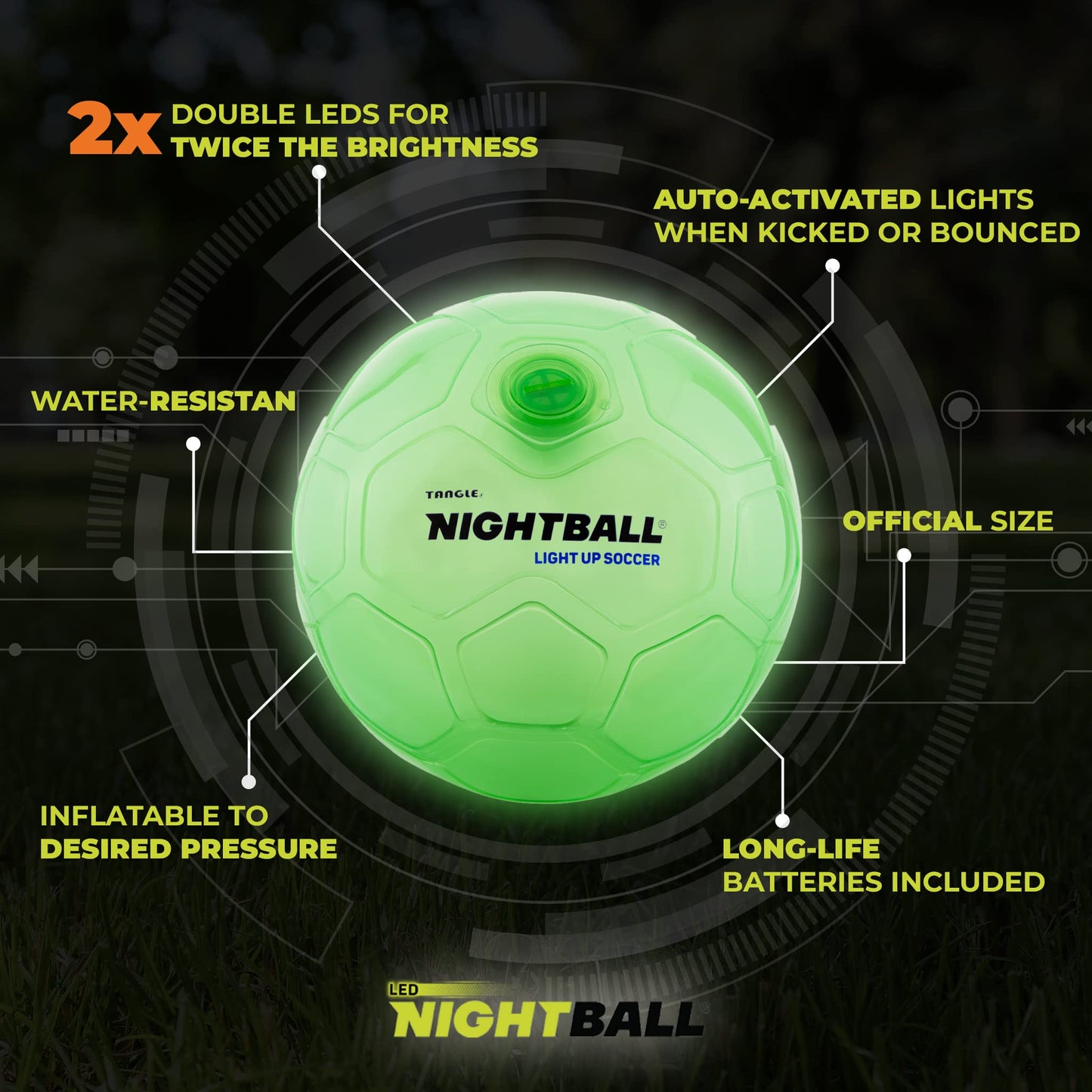 Nightball Soccer Ball Led Light Up Ball - Glow In The Dark Glow Ball Soccer Ball Gifts - Orange Teal Outdoor And Indoor Soccer Ball - Gifts For Teenage Boys - Gift For Teen (Blue)