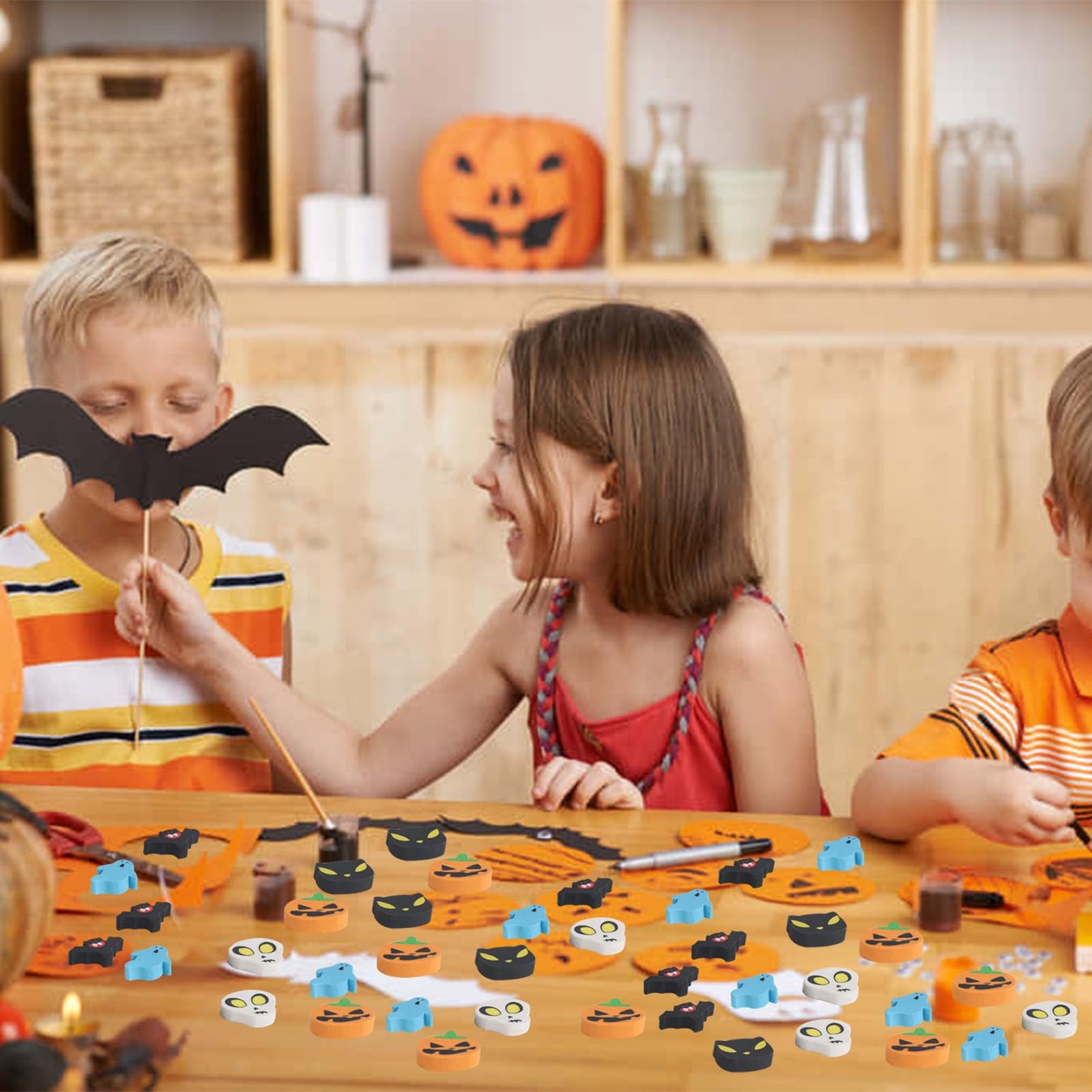 FOIMAS 80pcs Halloween Erasers,Pumpkin Ghost Skull Rubber Erasers for Halloween Trick or Treat Goodie Bag Filler