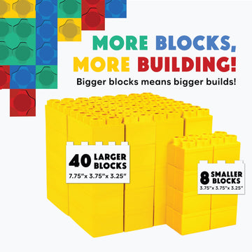 Big Blocks For Kids Ages 4-8 - Indoor & Outdoor Blocks Kids Games - Yellow Large Building Blocks - 48Pc