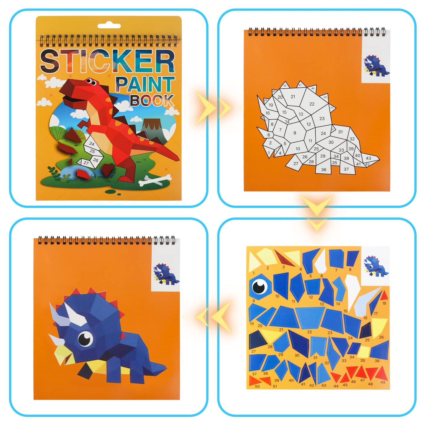 Dinosaur Sticker Book Crafts For Kids Ages 4-8,8-10 Sticker Paint Number Stickers For Kids Birthday Party Favor Christmas Gift Car Road Plane Travel Toy Activity Books