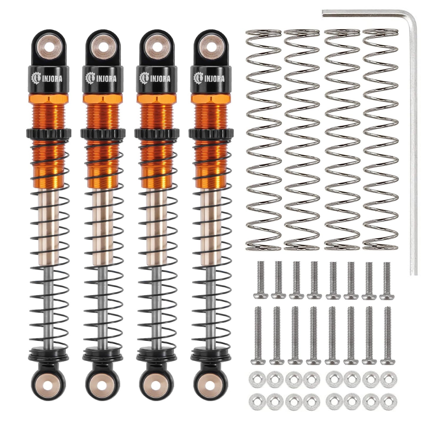INJORA 51mm Shocks-Long Travel Threaded Double Barrel Damper for Axial AX24 SCX24 Upgrade 1/24 RC Crawler(Gold)