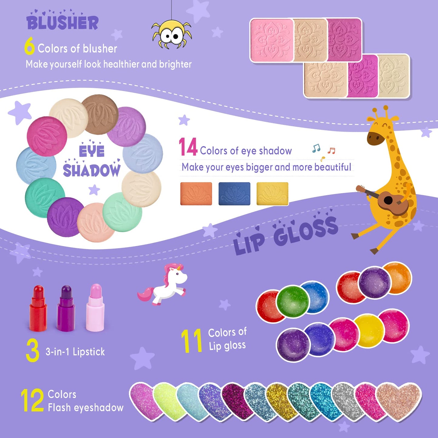 Tomons Kids Washable Makeup Kit, Fold Out Makeup Palette with Mirror, Make Up Toy Gifts for Girls - Safety Tested- Non Toxic