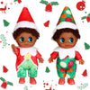 Threan Christmas Elf Twins Dolls - Ethnic Hispanic African American, Plastic, Tree Style, Festive Village Accessories