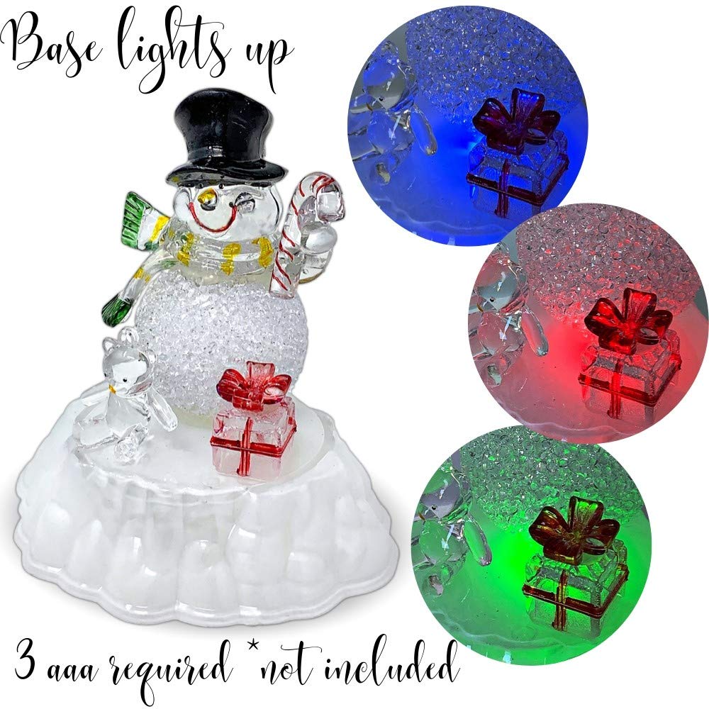 Banberry Designs Lighted Snowman Figurine - Snow Man With Black Hat - Light-Up Tabletop Led Christmas Decoration - Color-Changing - 5.5' H X 5.5' W