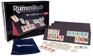 Pressman Rummikub Premium Edition - Engraved Tiles, Racks, Storage Bag - Multicolor, Model 108647