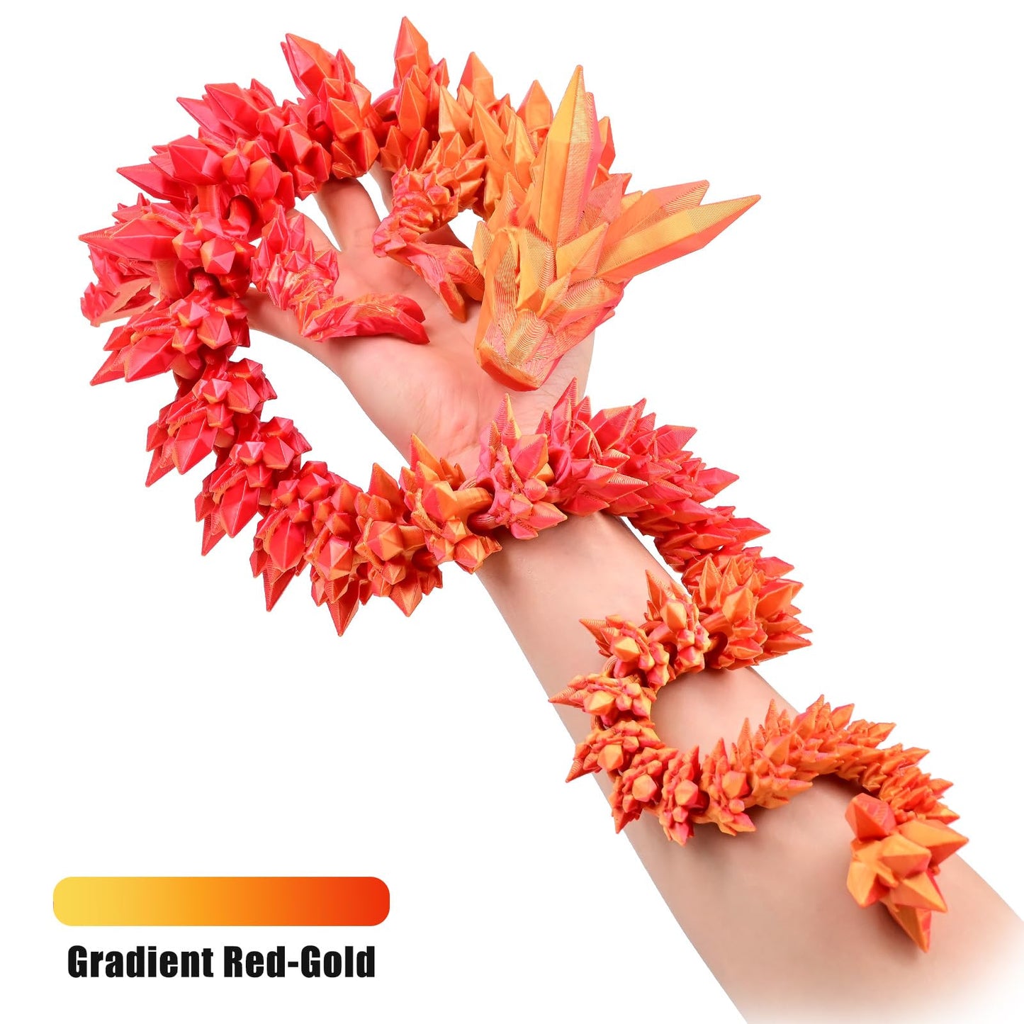 LOCYFENS Large 30'' 3D Printed Dragon, Articulated 3D Dragon Toys, Long Crystal Dragon Red Gold
