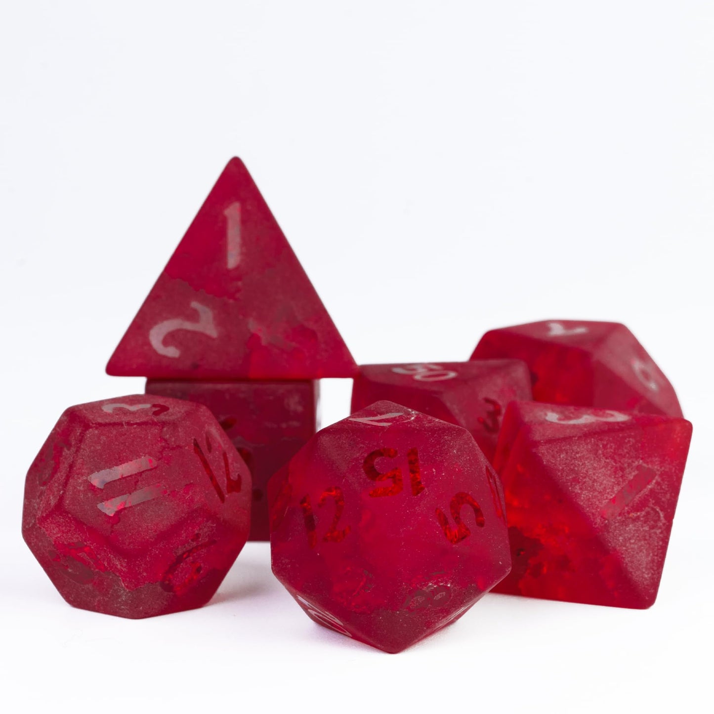 UDIXI Red Cracked Glass Dice Set D&D, 7 Piece Glass Polyhedral DND Dice for Dungeons and Dragon Tabletop Game