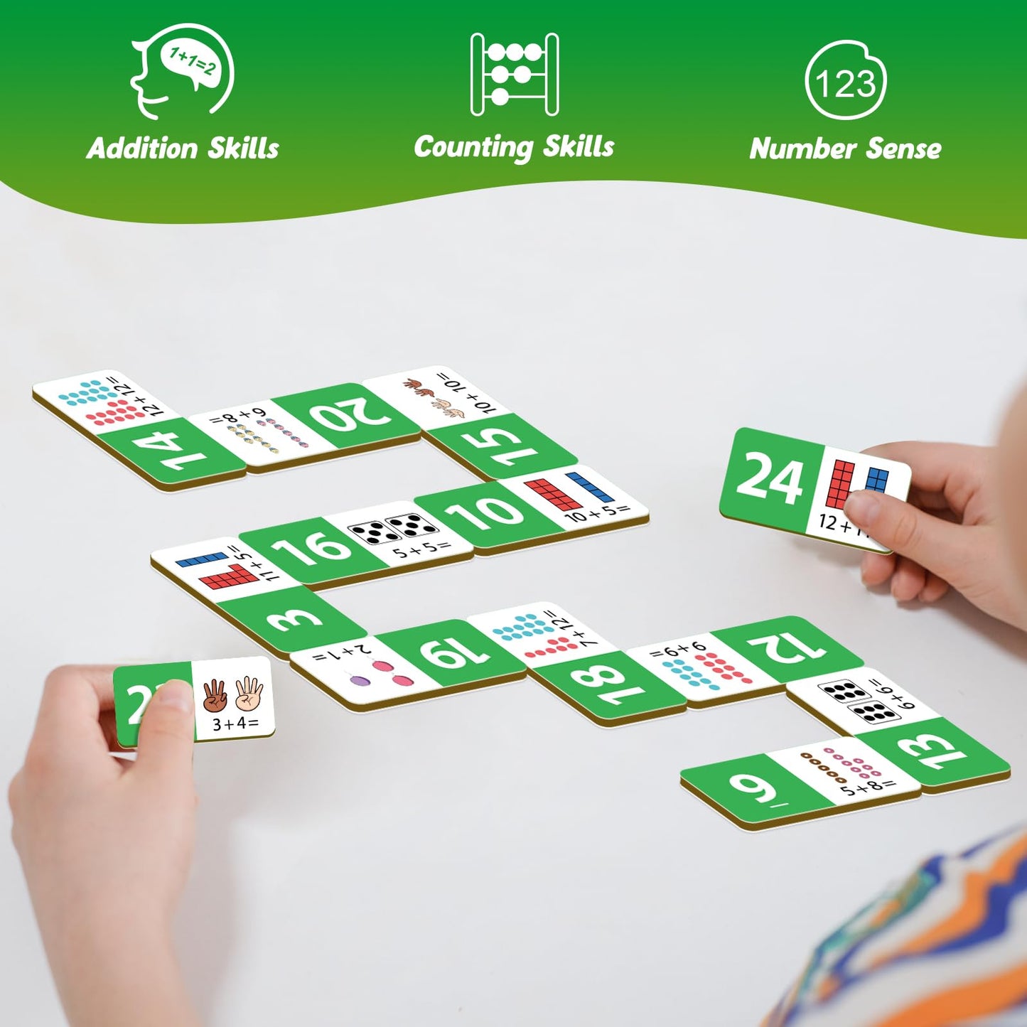 Kasfalci Addition Dominoes Set,Math Games for Kids,Math Manipulatives,Counting Toys,Learning Games,Preschool Learning Activities