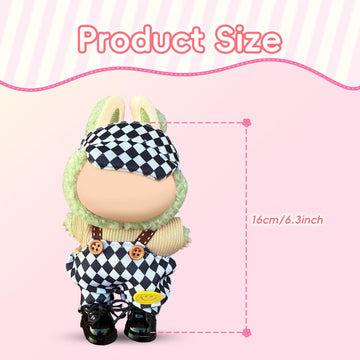17cm Doll Clothes Labubu Clothes for 6.7inch(17cm) Dolls enhanced Doll Outfit with Hat and Accessories(Clothes Only) (Black White Beige)