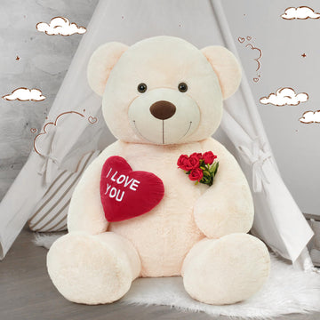 MaoGoLan 5 Feet Tall White Teddy Bear - Giant Stuffed Animal with Red Heart for Valentine's, Anniversary, Birthday Gifts