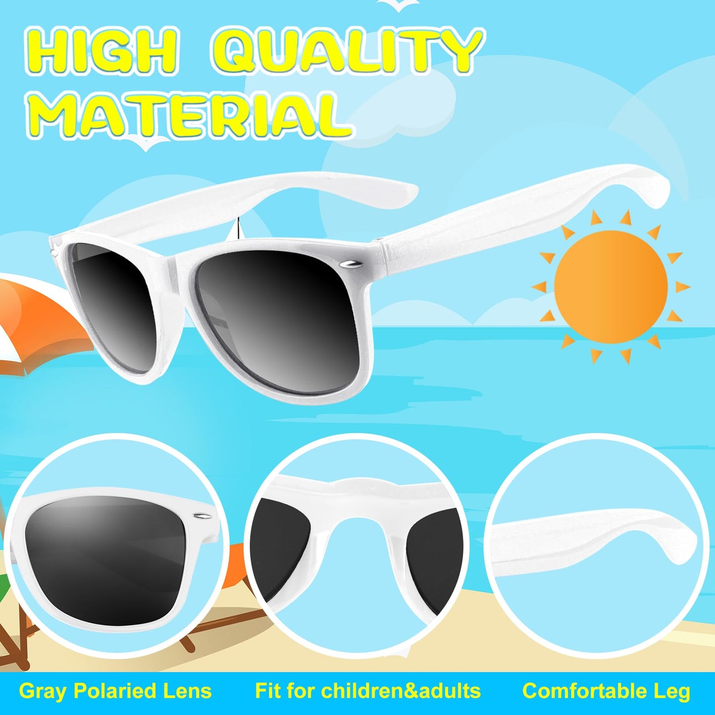 Astaron 12 Pack Kids Party Novelty Sunglasses Bulk Neon Party Favors For Beach Wedding Party Pool Party Supplies, Balck And White