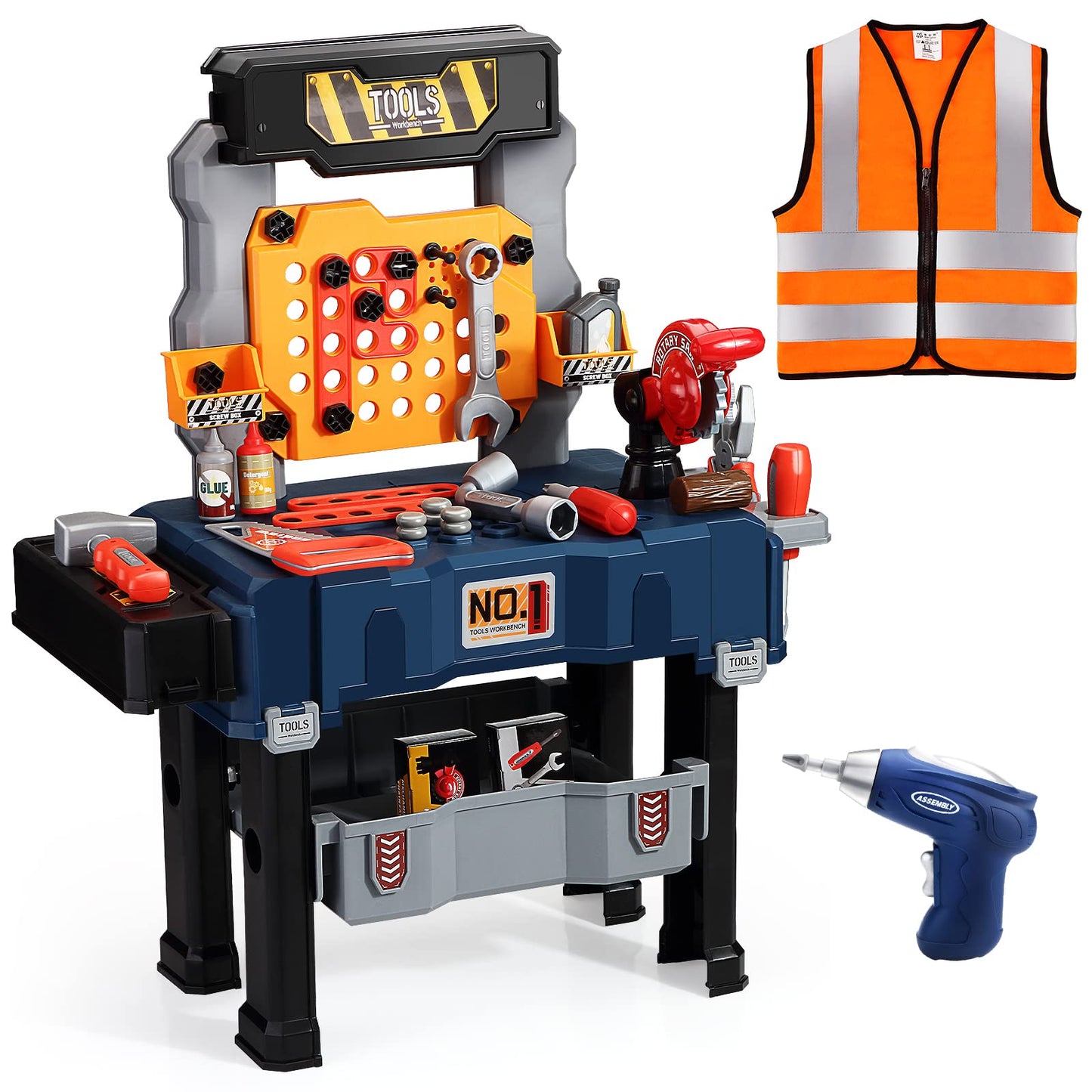 Deejoy Kids Tool Bench with Realistic Tools and Electric Drill, Transformable Kids Tool Set, Toddler Tool Bench Pretend Play Lea