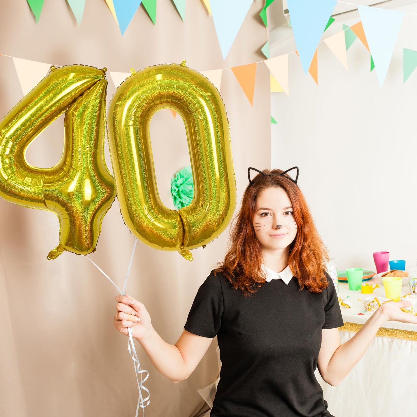 40 Balloon Laser Gold, Self Inflating 40 Inch Number 40 Mylar Balloon Globos Dorados Decor For Men, Foil Helium Iridescent Big 4