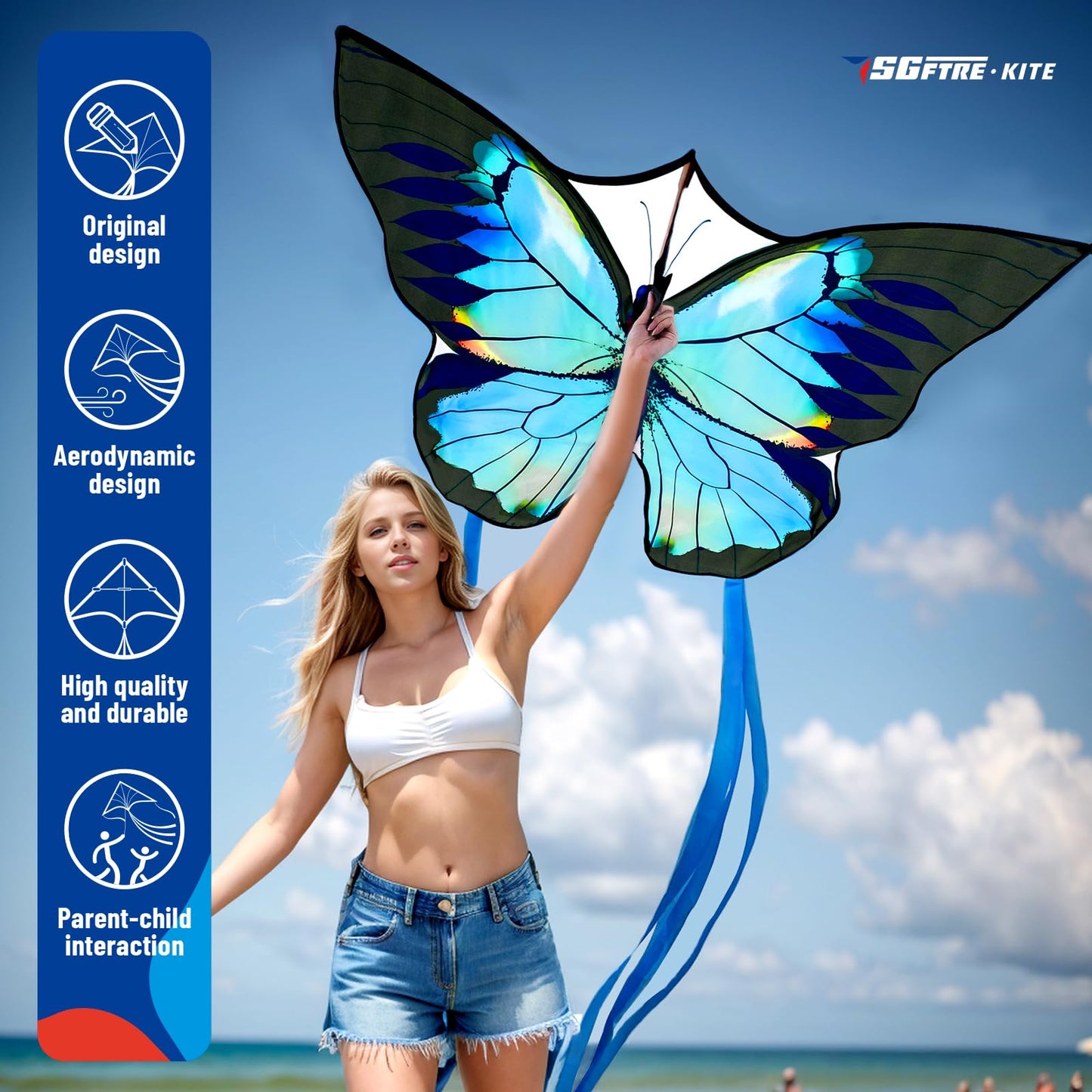 Sgftre Green Butterfly Kite Premium Quality, Easy To Fly Perfect Outdoor Toy For Kids And Adults,Beach And Park Kite For Family