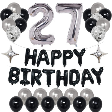 Naninuneno 27Th Black Silver Birthday Party Decorations For Men Women, Happy 27 Birthday Party Supplies With Black Happy Birthda