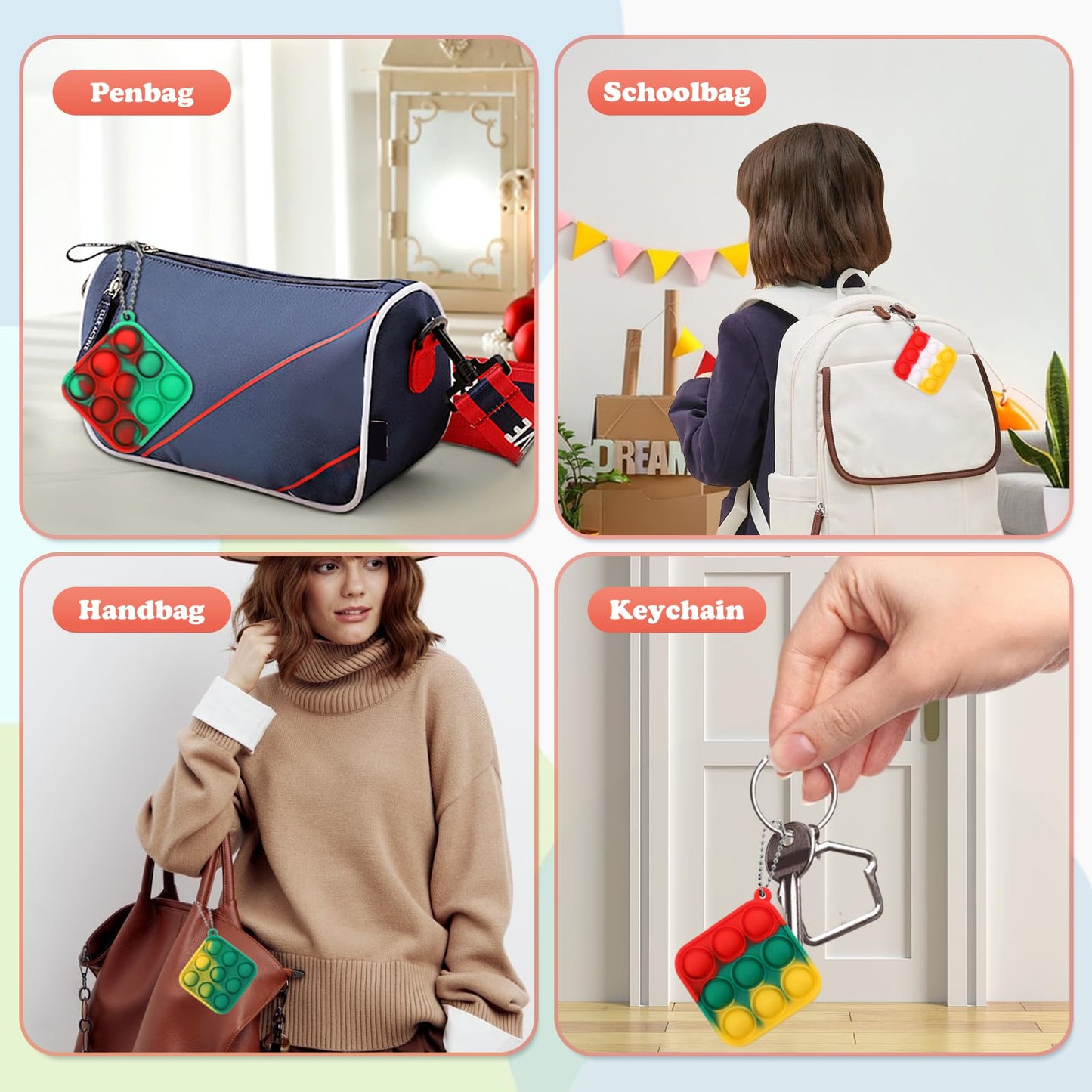 Randomization 64Pack Mini Pop Fidget Toys Pack With Cartoon Letter Party Favors, Silicone Squeeze Pop Bubble Fidget Bulk Sensory