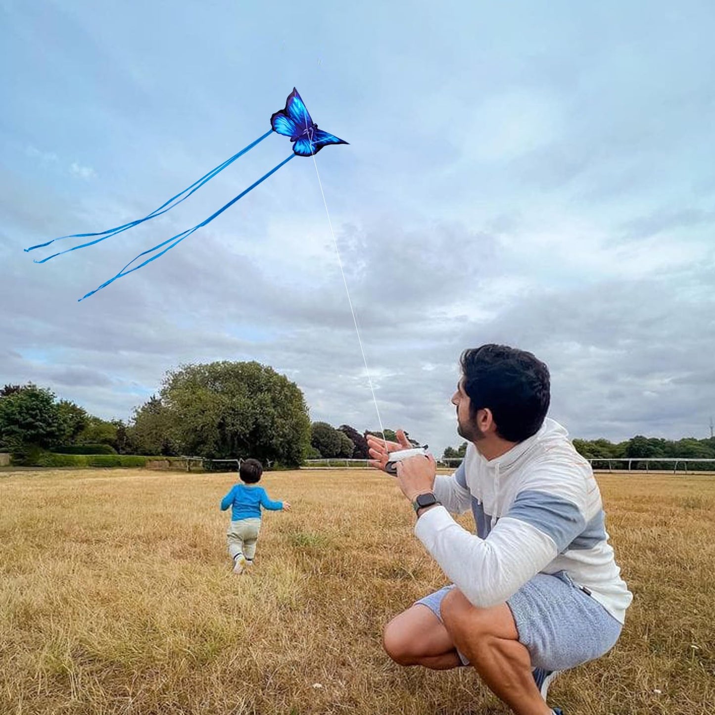 Simxkai 2 Pack Kites-Rainbow Delta Kite And Blue Butterfly Kite, Easy To Fly Kite For Kids And Adults,2 Kite Line Handles With 320Ft Lines Each, 2 Pack Kite ( Delta Butterfly )