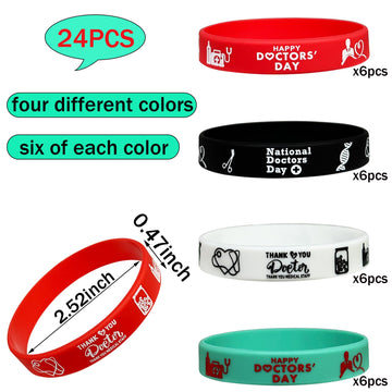 Fshanee 24Pcs Thanks Doctor Rubber Bracelets Happy Doctors Party Favors Doctor Party Supplies Silicone Wristbands National Docto
