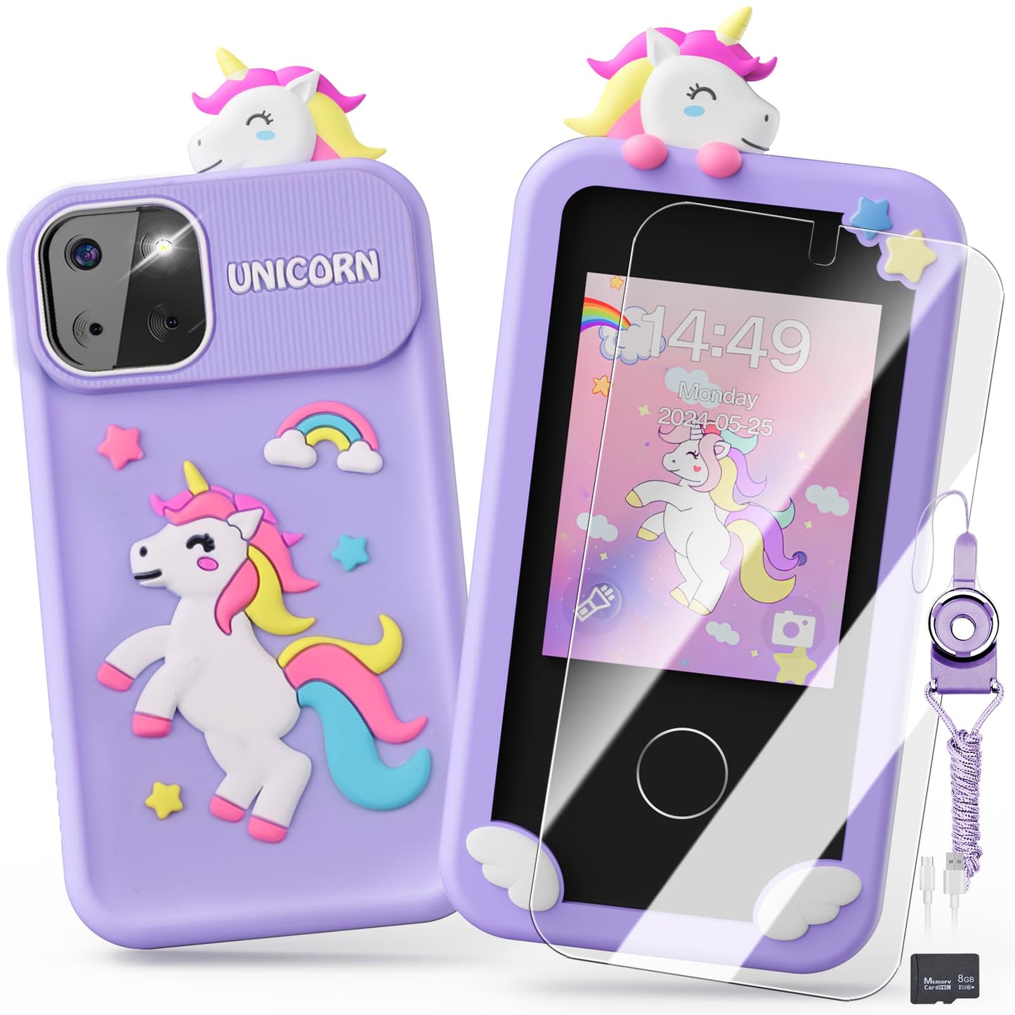 Kids Smart Phone Toys for Girls,Unicorn Gift Toys for Girls Ages 3-9 Christmas Birthday Gifts Mini Smart Phone Toys with 2.8'' T
