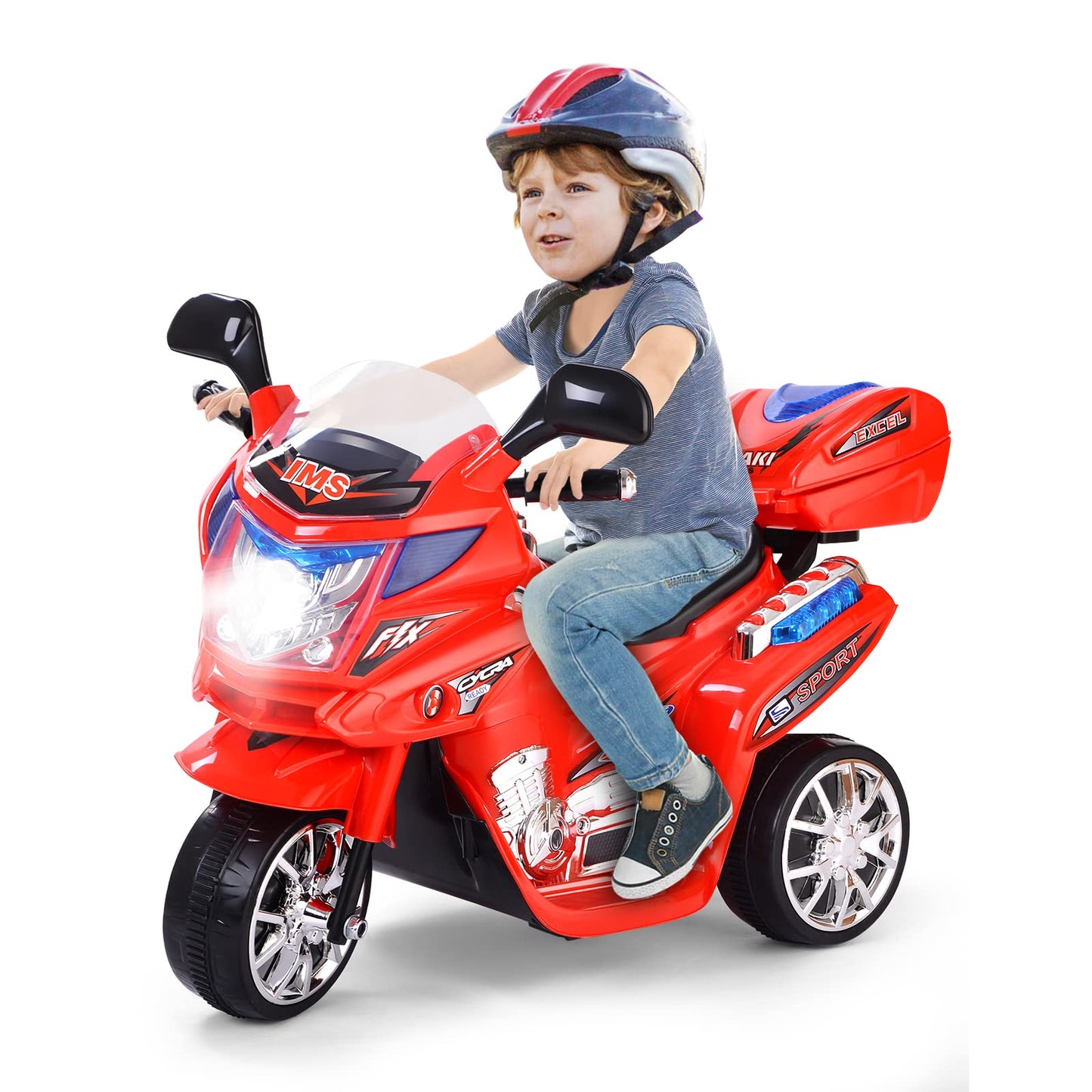 HONEY JOY Kids Motorcycle, 6V Electric Motorcycle for Kids, LED Headlights, Music, Pedal, Storage Trunk, Horn, 3-Wheeler Ride On